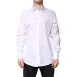 Dolce & Gabbana White Cotton Collared GOLD FormalDress Shirt for luxury styling, long sleeve, perfect for special occasions.