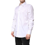 Dolce & Gabbana White Cotton Collared GOLD FormalDress Shirt, men's long sleeve, classic design, luxury fashion.
