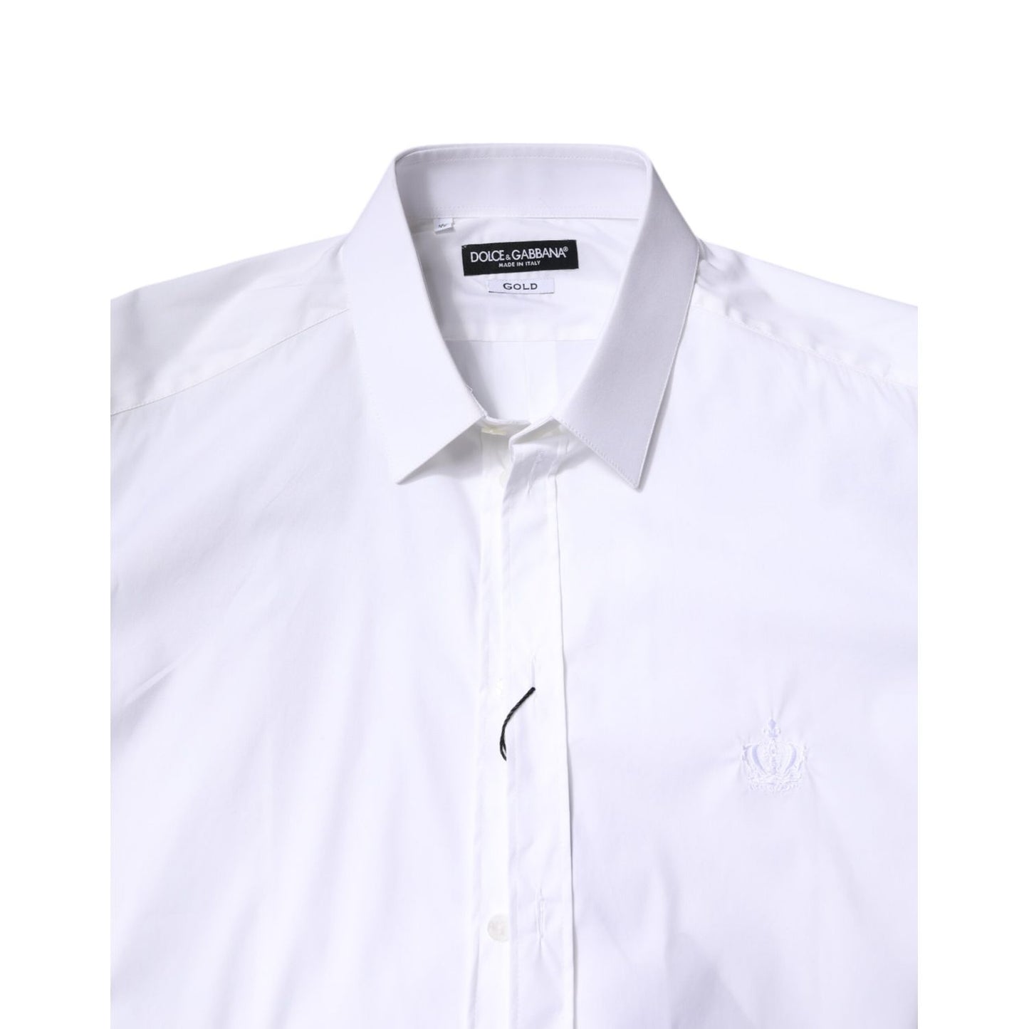 Dolce & Gabbana White Cotton Collared GOLD FormalDress Shirt, a luxury long sleeve shirt perfect for formal occasions and events.