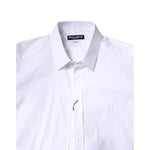 Dolce & Gabbana White Cotton Collared GOLD FormalDress Shirt, a luxury long sleeve shirt perfect for formal occasions and events.
