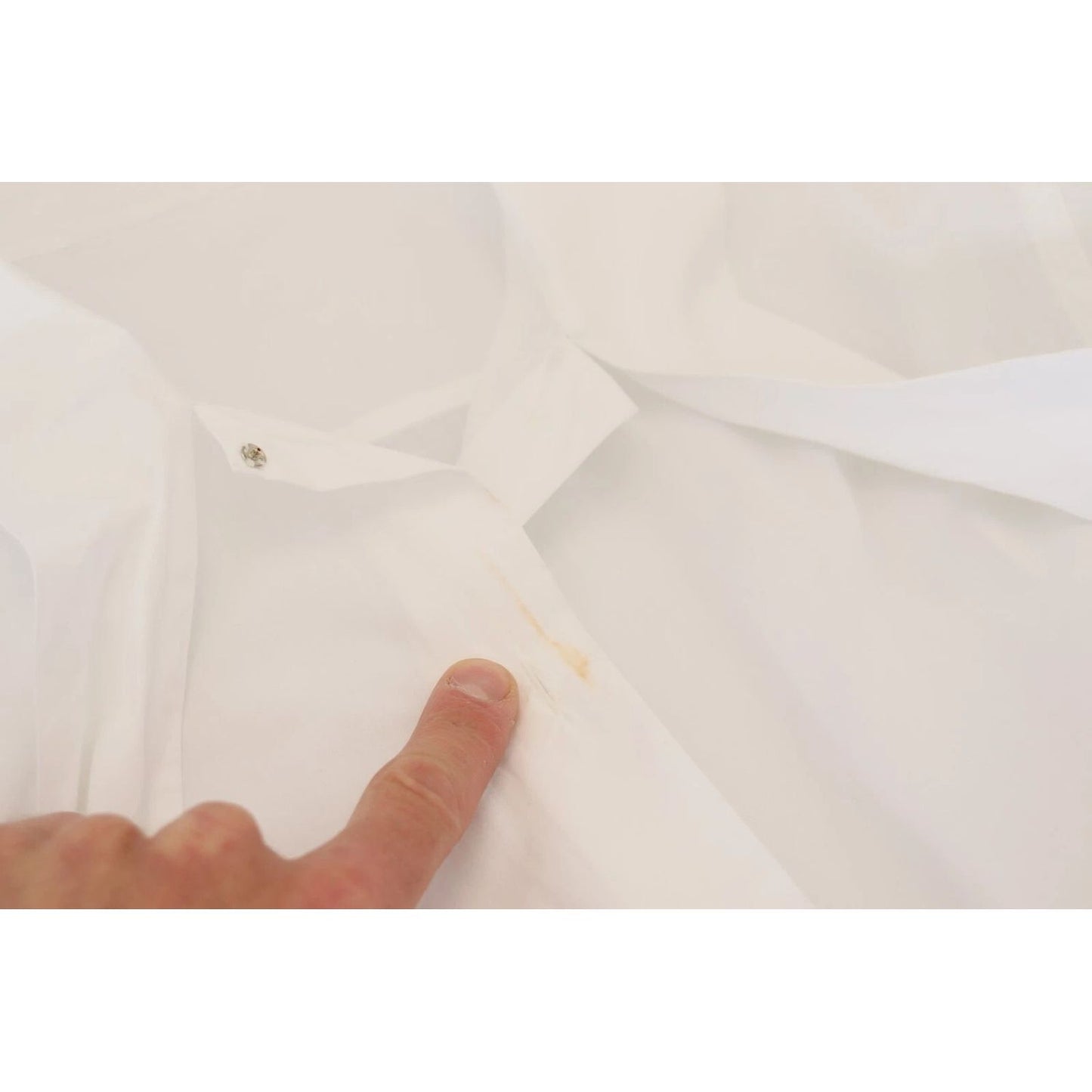 Dolce & Gabbana White Cotton Collared Long Sleeves Formal Top with a visible makeup stain on the front side.