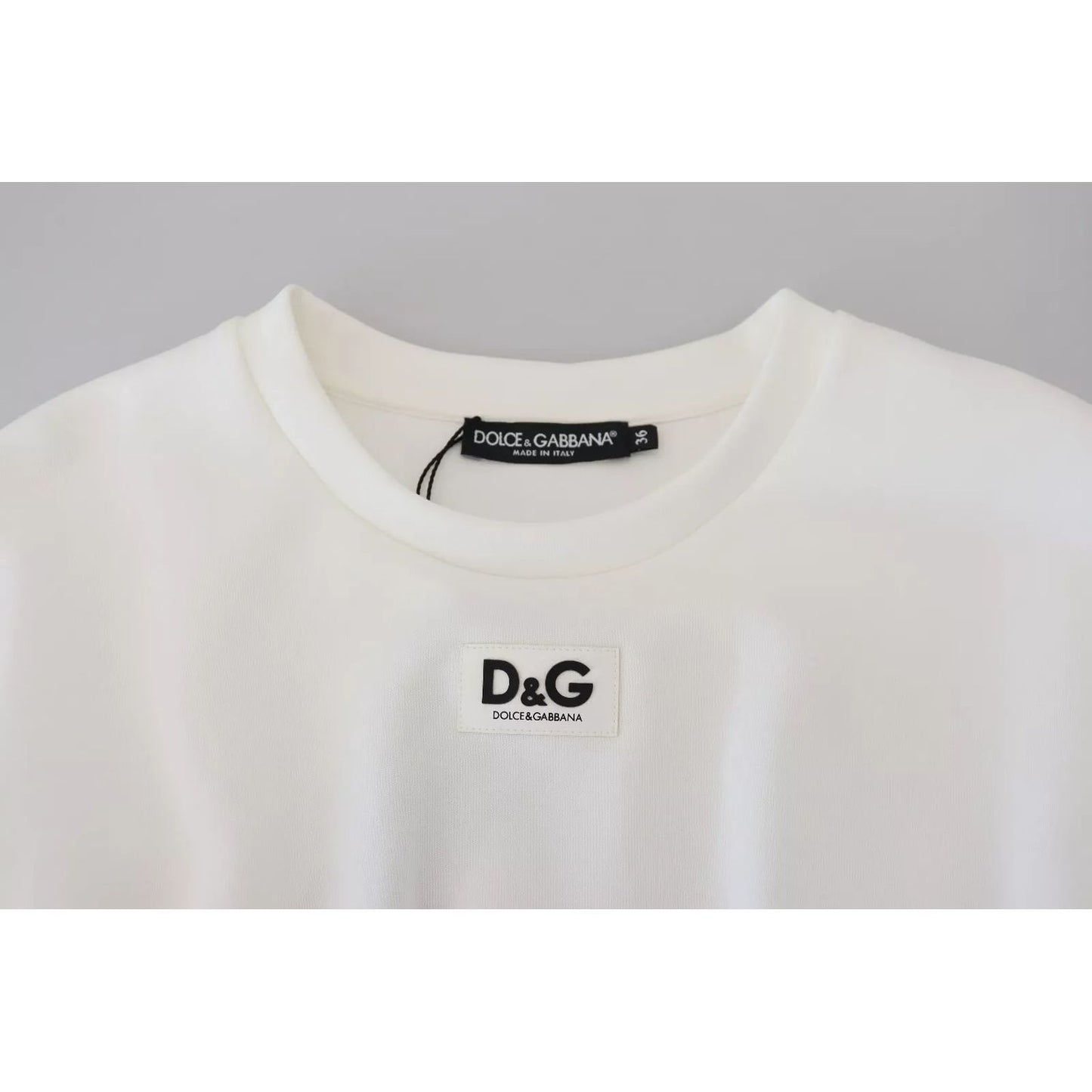 Dolce & Gabbana White Cotton Corset Stretch Top T-shirt with logo detail, short sleeve crewneck blouse, Italy-made, front zipper closure.