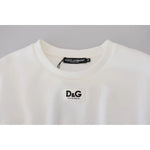 Dolce & Gabbana White Cotton Corset Stretch Top T-shirt with logo detail, short sleeve crewneck blouse, Italy-made, front zipper closure.