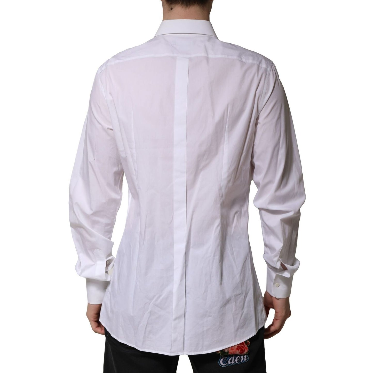 Dolce & Gabbana White Cotton Crown Collar GOLD Formal Shirt