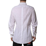 Back view of Dolce & Gabbana White Cotton Crown Collar GOLD Formal Shirt, showcasing slim fit and luxurious craftsmanship.