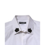 Dolce & Gabbana White Cotton Crown Collar GOLD Formal Shirt with embroidered crown patches, front view showcasing luxury design.