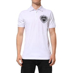 Dolce & Gabbana White Cotton DG Heart Logo Embroider T-shirt featuring embroidered heart logo, short sleeves, and polo collar.