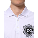 Dolce & Gabbana White Cotton DG Heart Logo Embroider T-shirt with embroidered DG heart logo on chest; stylish white polo shirt.
