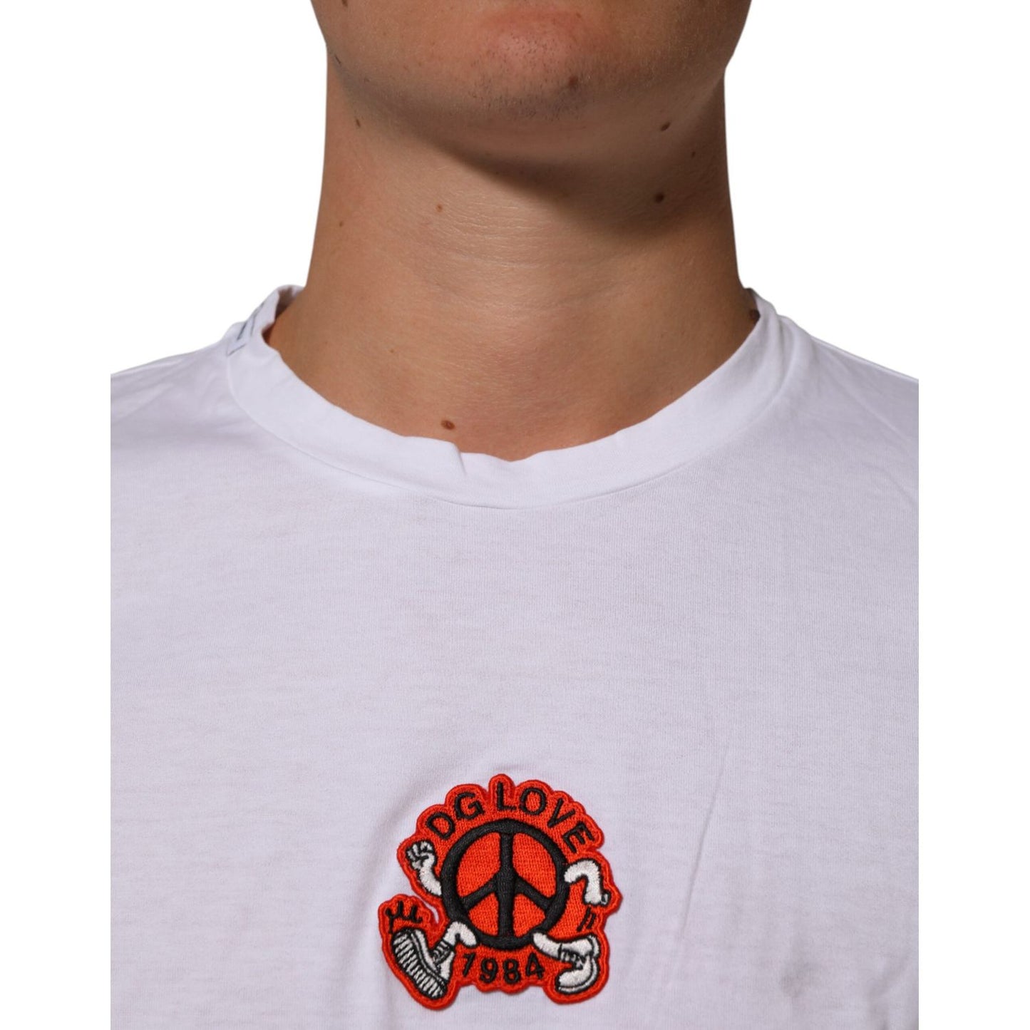 Dolce & Gabbana White Cotton DG Love Patch Crew Neck T-shirt