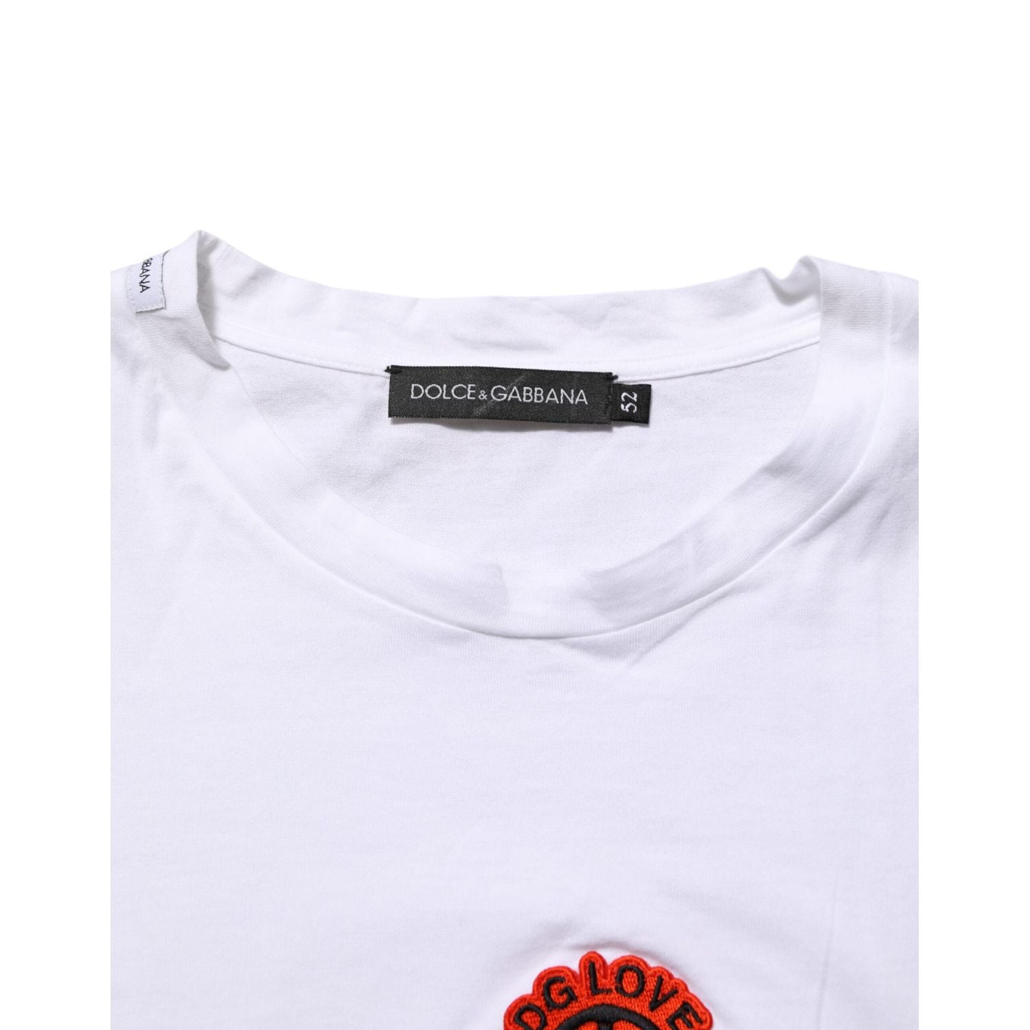 Dolce & Gabbana White Cotton DG Love Patch Crew Neck T-shirt