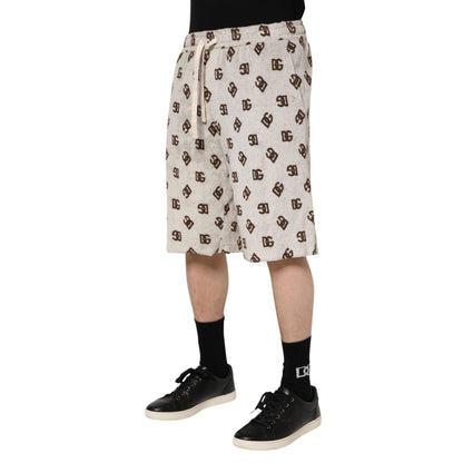 Dolce & Gabbana White Cotton DG Mania Print Men Bermuda Shorts