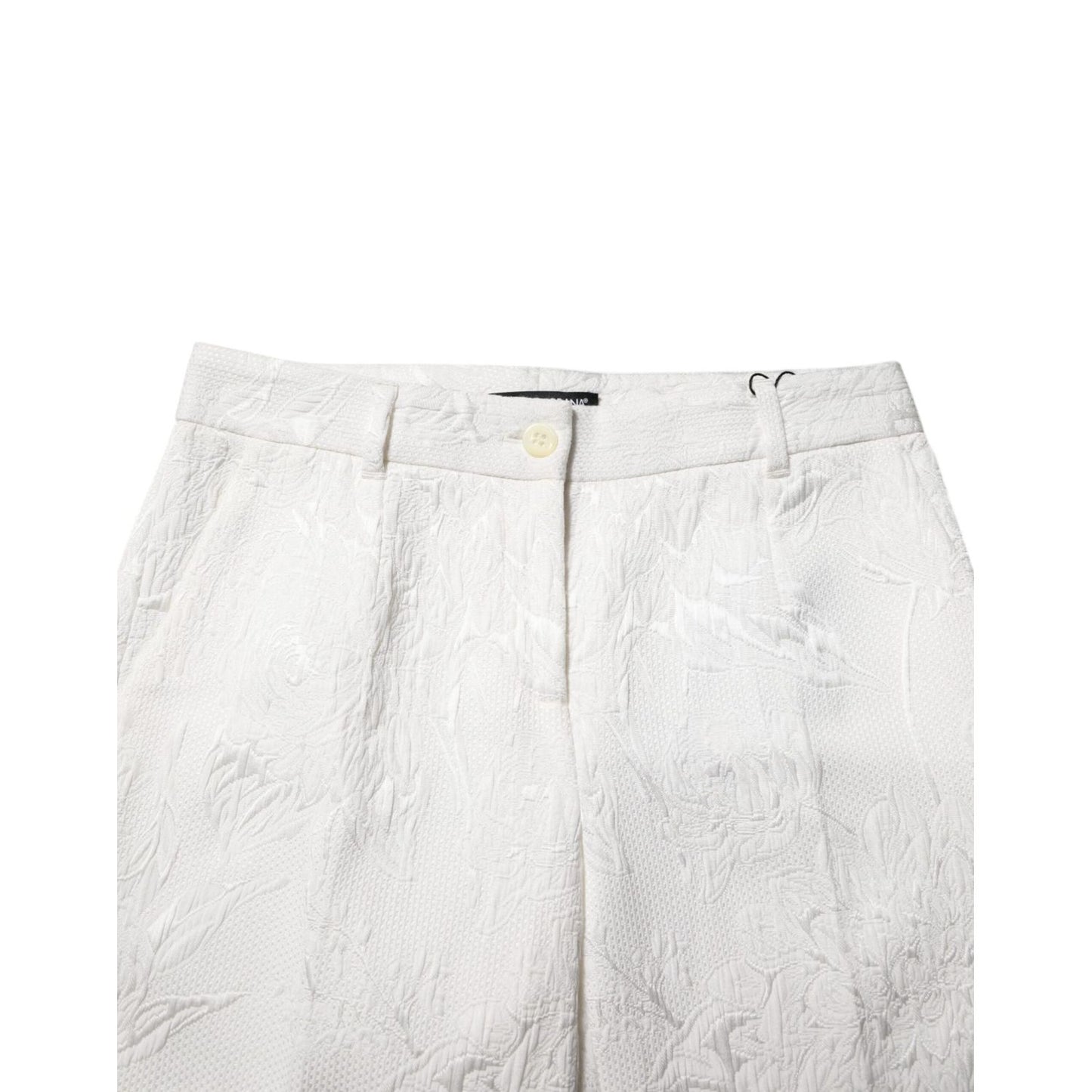 Dolce & Gabbana White Cotton Floral Jacquard Pants