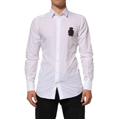 Dolce & Gabbana White Cotton GOLD DGPatch Formal Dress Shirt