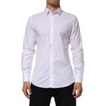 Dolce & Gabbana White Cotton GOLD Long Sleeves Formal Men Shirt, elegant design, slim fit, made in Italy, perfect for upscale events.