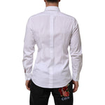 Dolce & Gabbana White Cotton GOLD Long Sleeves Formal Men Shirt rear view, ideal for upscale events.