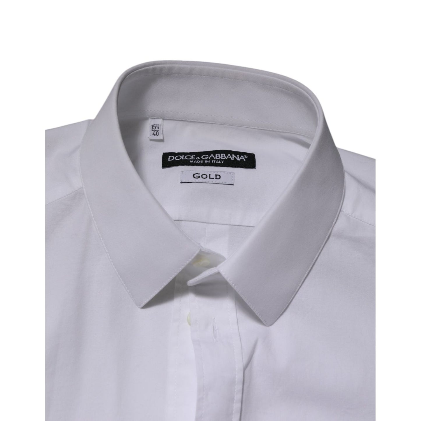 Dolce & Gabbana White Cotton GOLD Long Sleeves Formal Men Shirt with logo details, premium quality tailoring. Slim fit, made in Italy.
