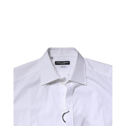 Dolce & Gabbana White Cotton GOLD Long Sleeves Formal Shirt, slim fit, button closure, classic neck, luxury fashion, made in Italy.