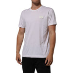Dolce & Gabbana White Cotton Logo Patch Crew Neck Men T-shirt, model wearing short sleeve white tee with logo patch on chest.