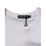 Dolce & Gabbana White Cotton Logo Patch Crew Neck Men T-shirt close-up showing label and neckline.