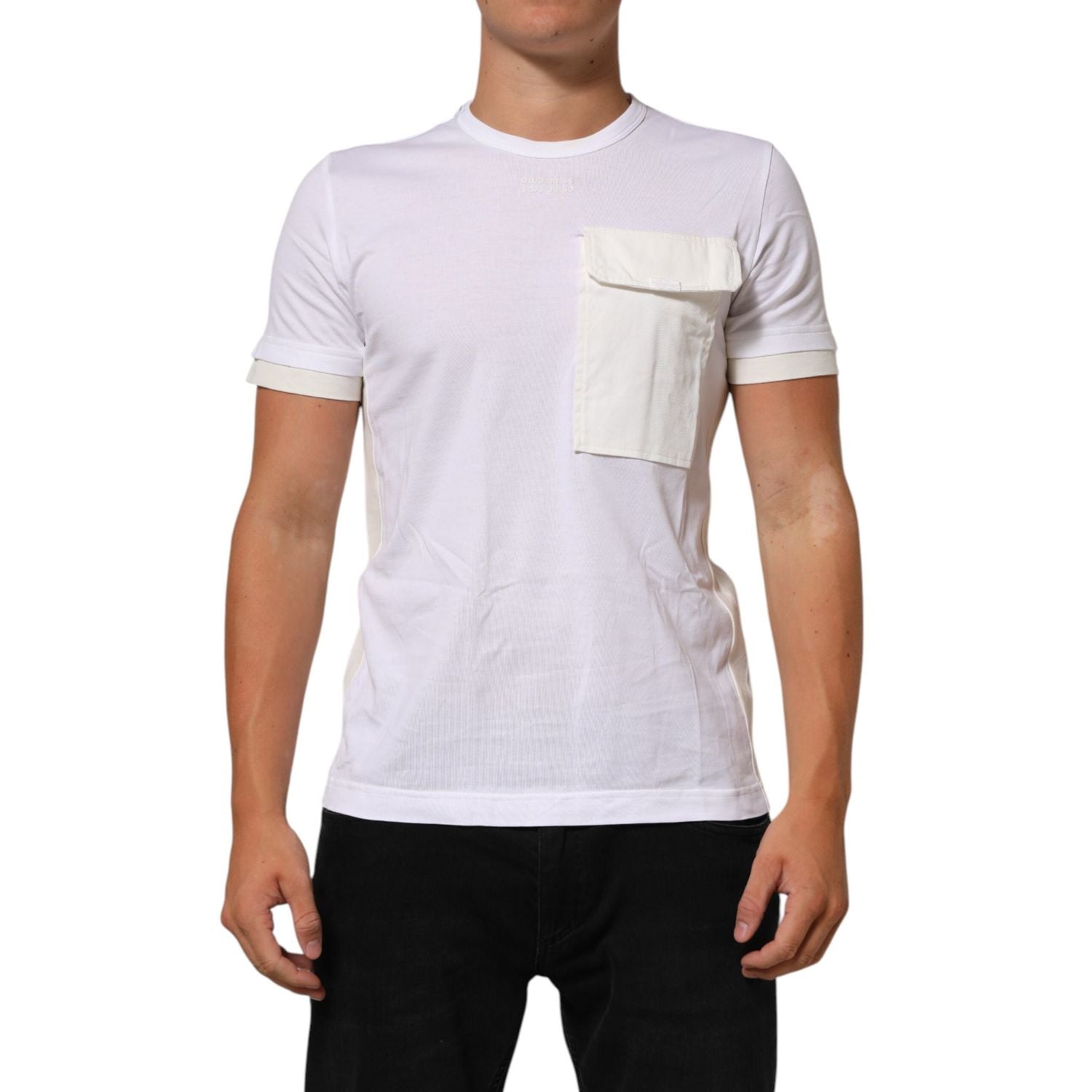 Dolce & Gabbana White Cotton Pocket Crew Neck Men Tee T-shirt