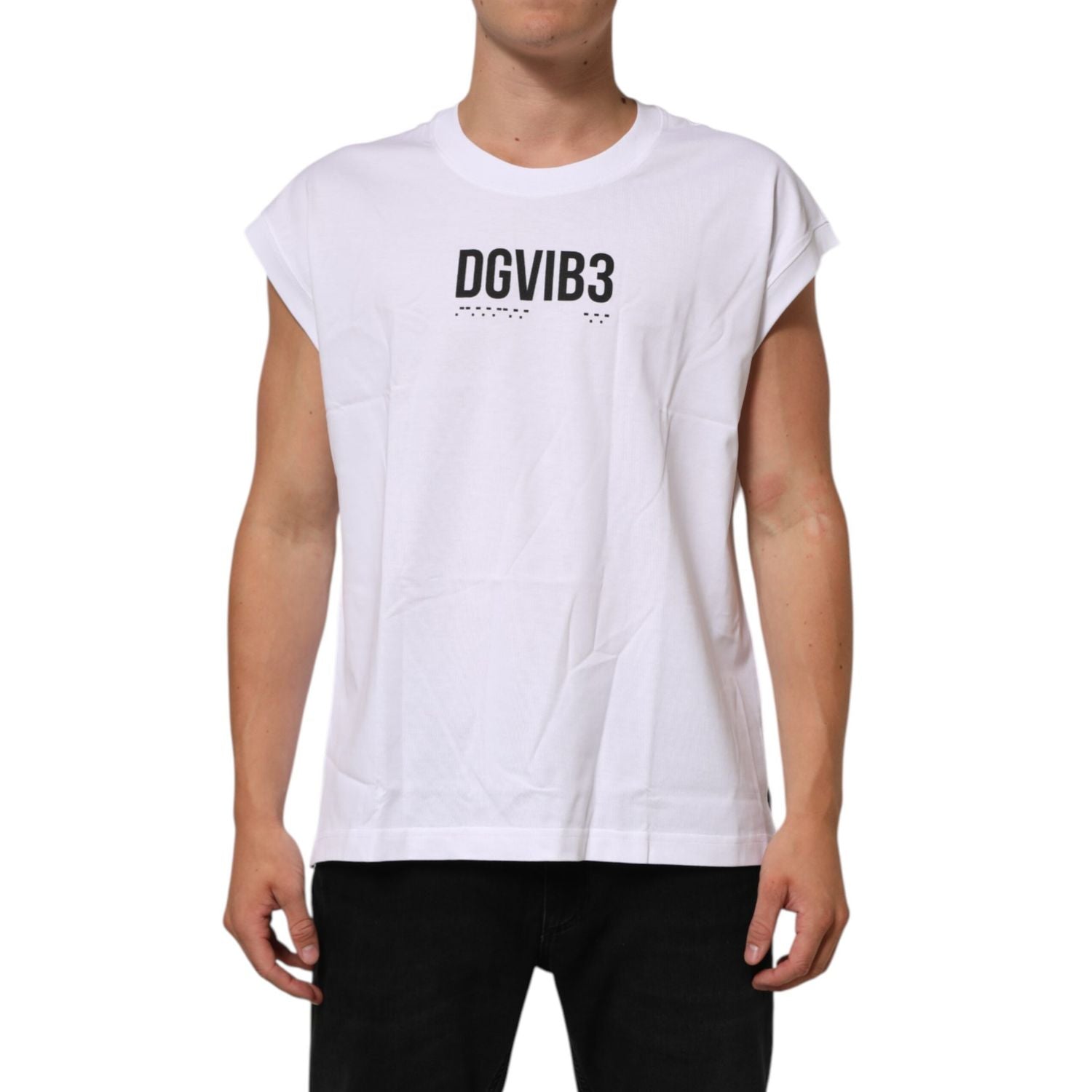 Dolce & Gabbana White Cotton Sleeveless Printed Tank T-shirt