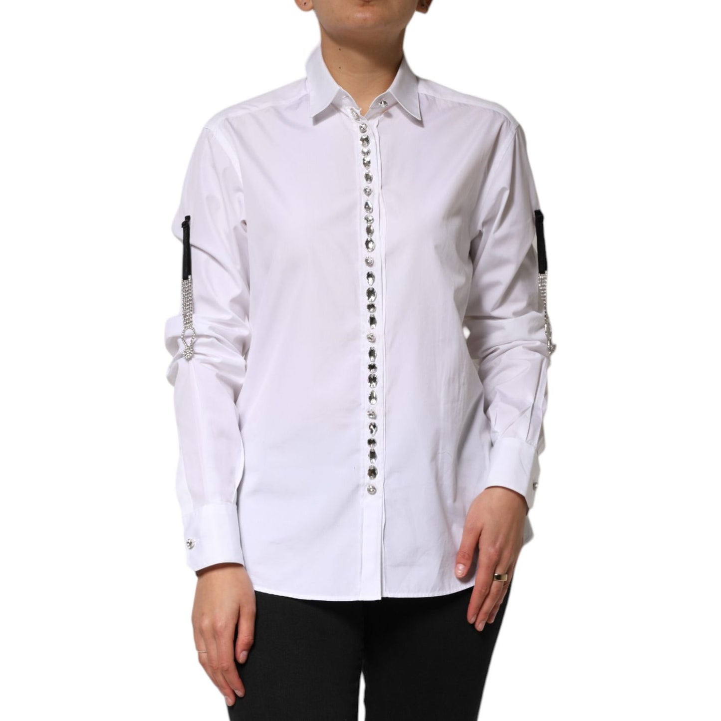 Dolce & Gabbana White Crystal Embellished Dress Shirt Top