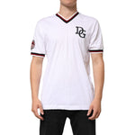 Dolce & Gabbana White #DGMillennials King Crown V-neck T-shirt in premium cotton with embroidered logo, modeled by a man.