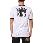 Dolce & Gabbana White #DGMillennials King Crown V-neck T-shirt with embroidered logo, rear view of bold design.