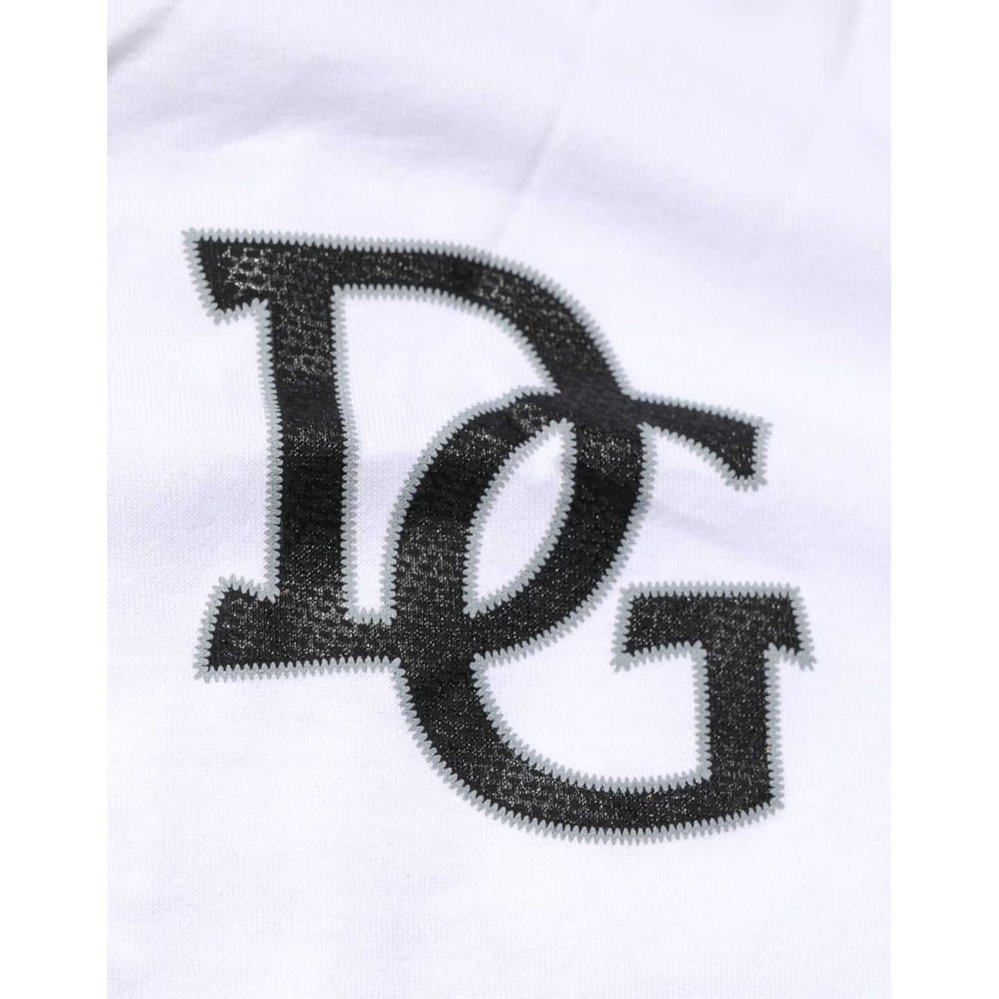 Dolce & Gabbana White #DGMillennials King Crown V-neck T-shirt logo detail in black embroidery on cotton fabric.