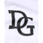 Dolce & Gabbana White #DGMillennials King Crown V-neck T-shirt logo detail in black embroidery on cotton fabric.