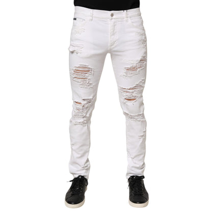 Dolce & Gabbana White Distressed Ripped Denim Trouser Jeans