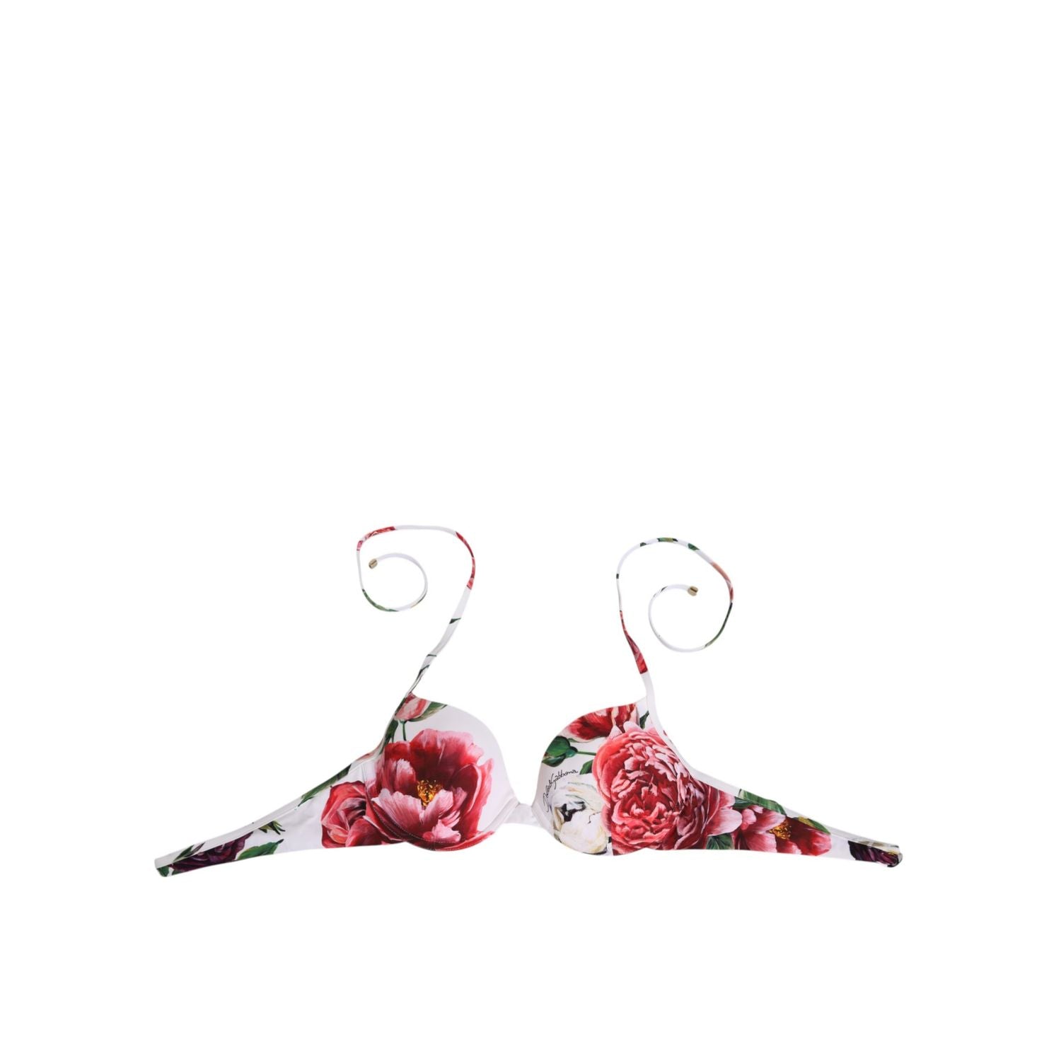 Dolce & Gabbana White Floral Print Halter Bikini Top Swimwear