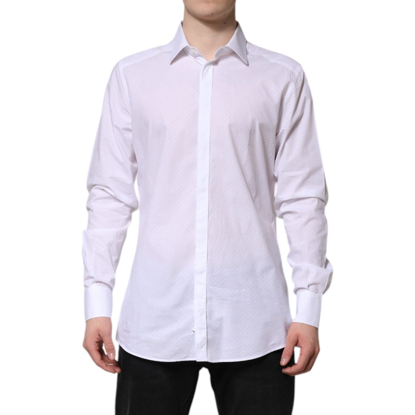 Dolce & Gabbana White GOLD Cotton Long Sleeves Formal Shirt, classic neck, slim fit, button closure, 100% cotton, made in Italy.