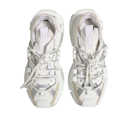 Dolce & Gabbana White Gray Low Top Space Sneakers Shoes with lace-up closure and logo details, made from polyester and lamb leather.