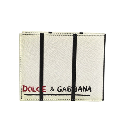 Dolce & Gabbana White Leather DG Crown Royals Bifold Card Holder Wallet