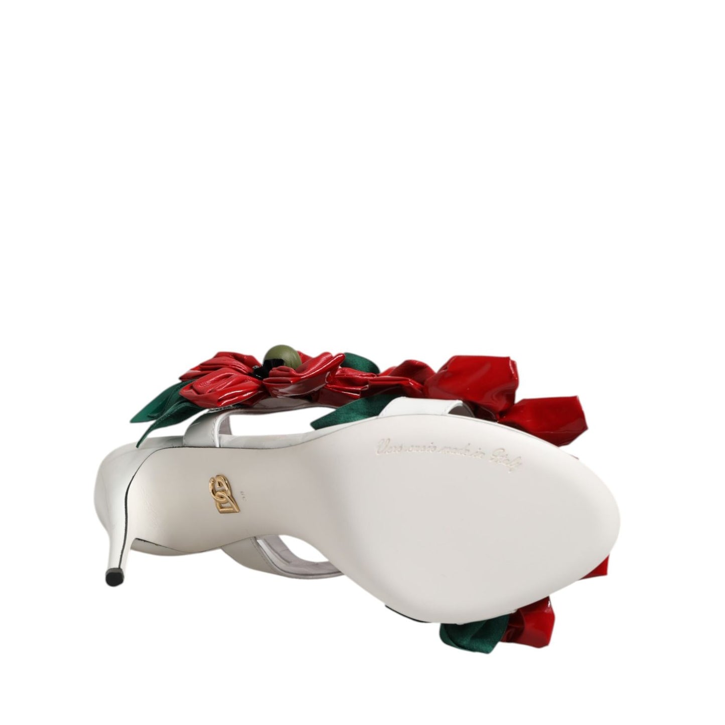 Dolce & Gabbana White Leather Floral Detailing Sandals Shoes