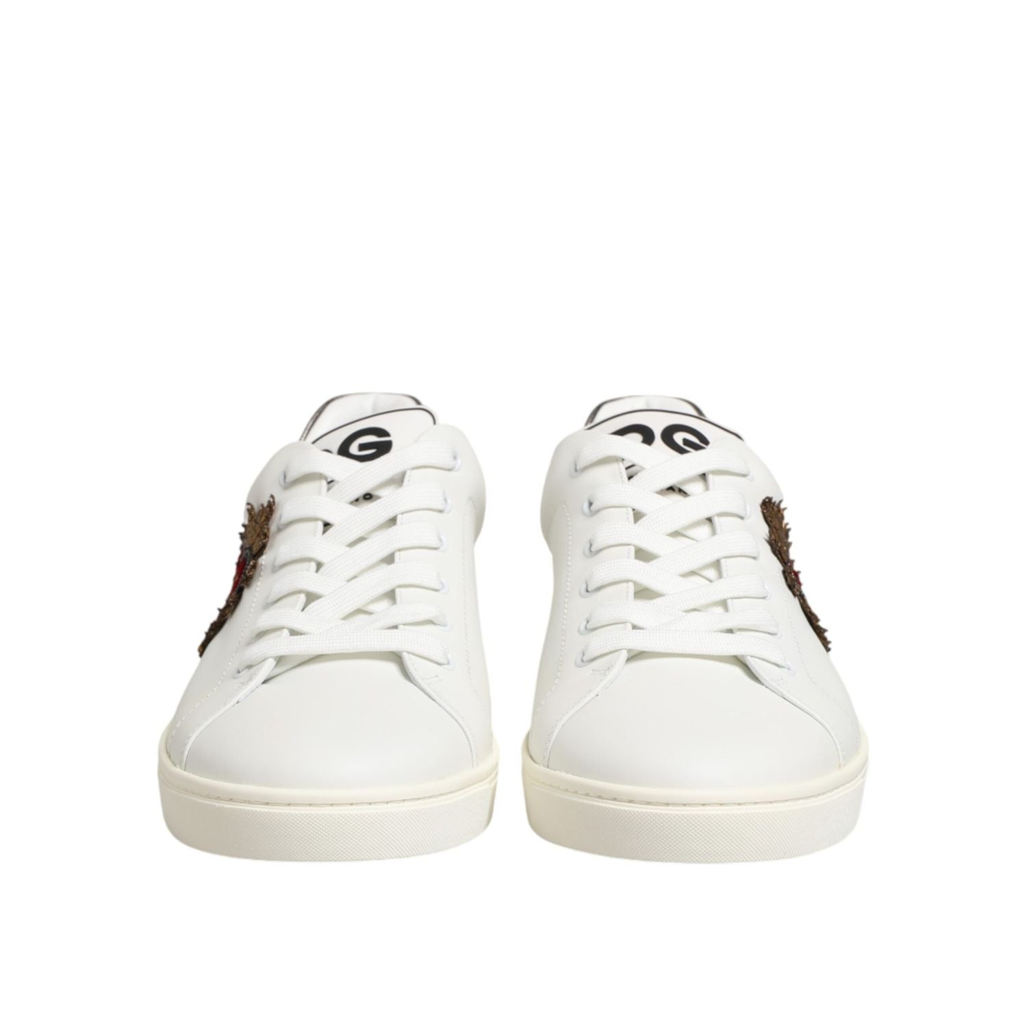 Dolce & Gabbana White Leather Heart Embellished Sneakers Shoes