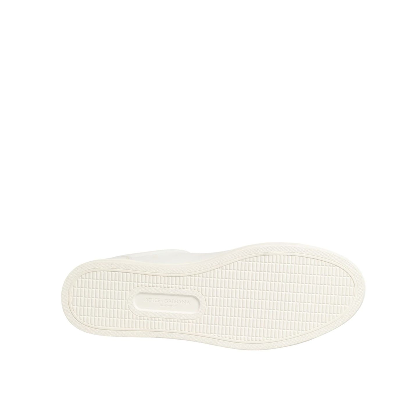 Sole view of Dolce & Gabbana White Leather Heart Embellished Sneakers Shoes showing texture and craftsmanship.