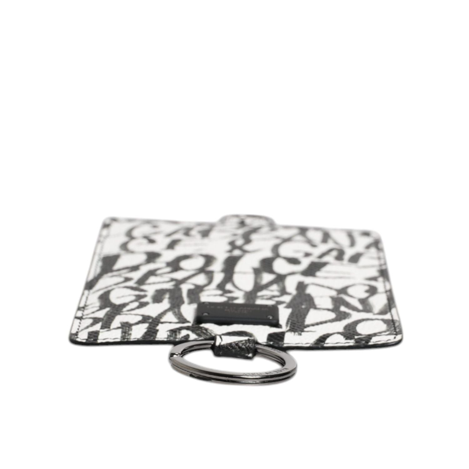 Dolce & Gabbana White Leather Lanyard Logo Print Card Holder Wallet