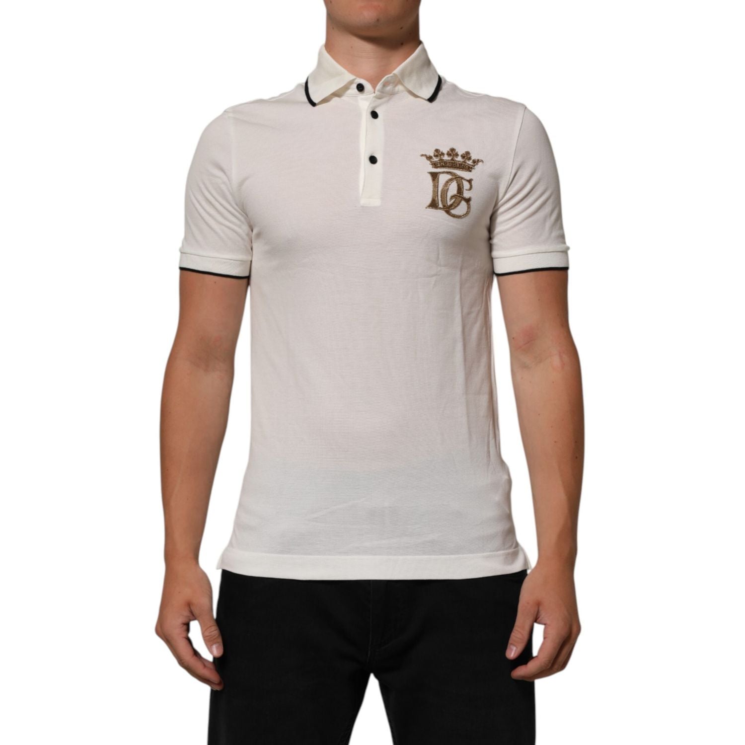Dolce & Gabbana White Logo Embroidery Cotton Polo T-shirt