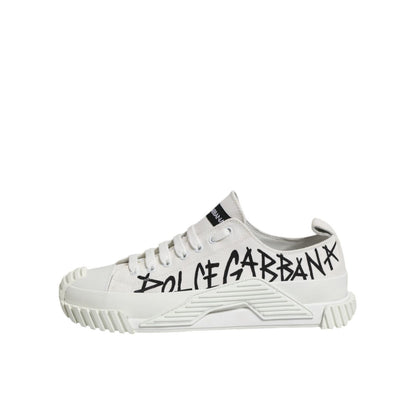 Dolce & Gabbana White Logo Graffiti Low Top Sneakers Shoes