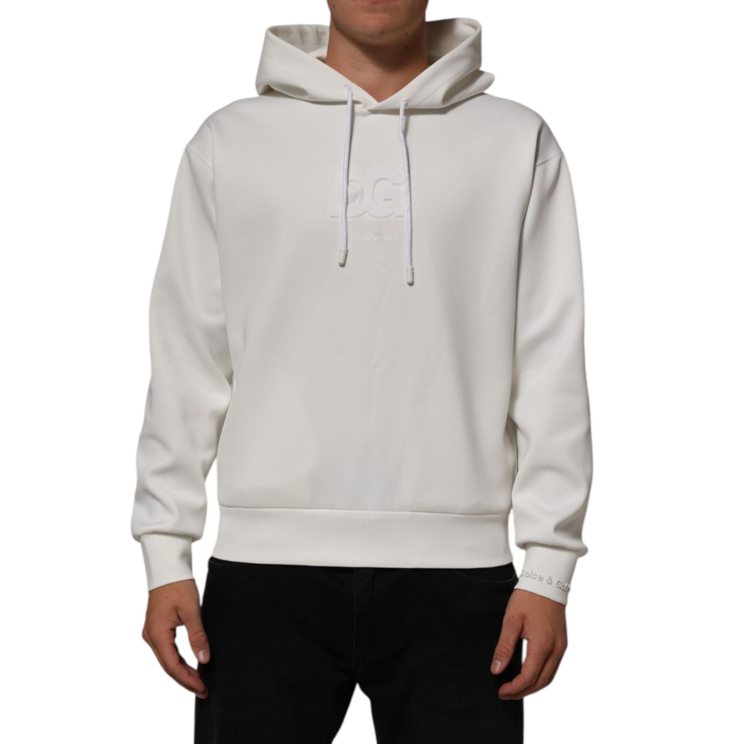 Dolce & Gabbana White Logo Hooded Men Sweatshirt  Sweater