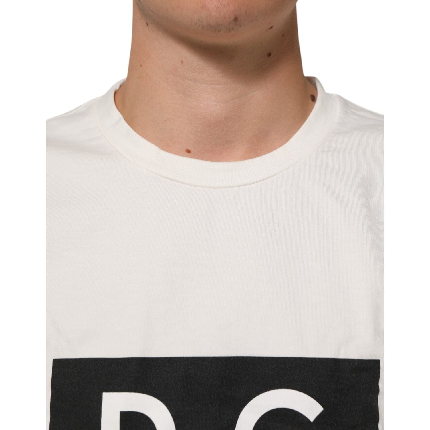 Dolce & Gabbana White Logo Print Cotton Crew Neck Men T-shirt