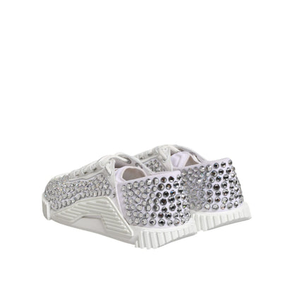 Dolce & Gabbana White NS1 Canvas Leather Embellished Sneakers Shoes