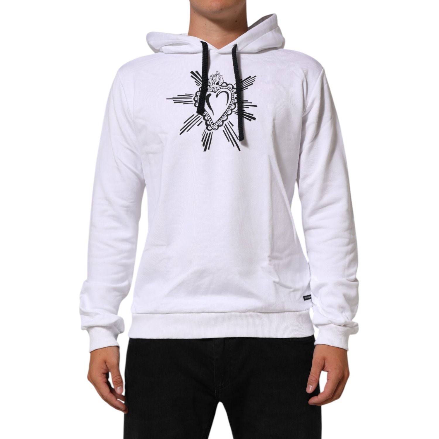 Dolce & Gabbana White Sacred Heart Hooded Sweatshirt Sweater