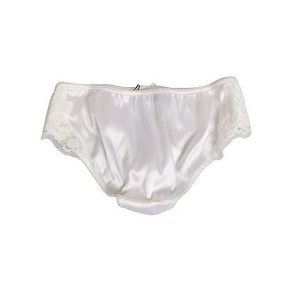 Dolce & Gabbana White Silk Satin Floral Lace Panty Brief Underwear