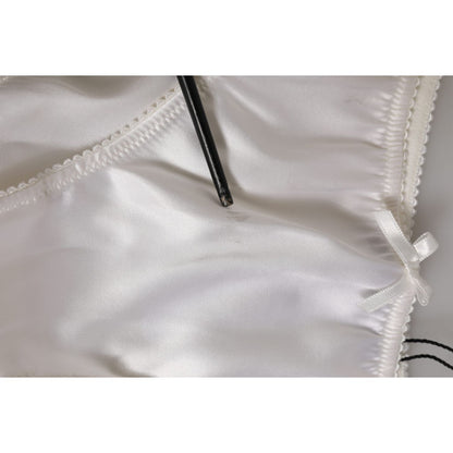 Dolce & Gabbana White Silk Satin Floral Lace Panty Brief Underwear