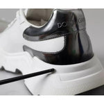 Dolce & Gabbana White Silver Leather Sport DAYMASTER Sneakers with logo details and light miscoloration on heel, exclusive design.