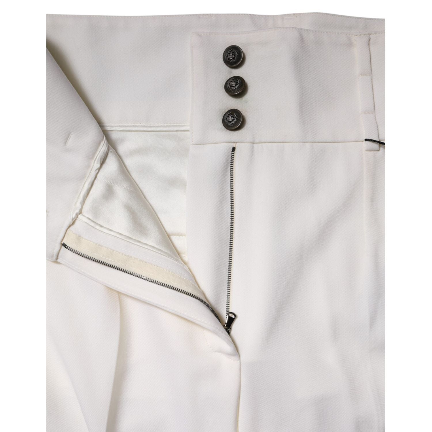 Dolce & Gabbana White Wool High Waist Tapered Pants