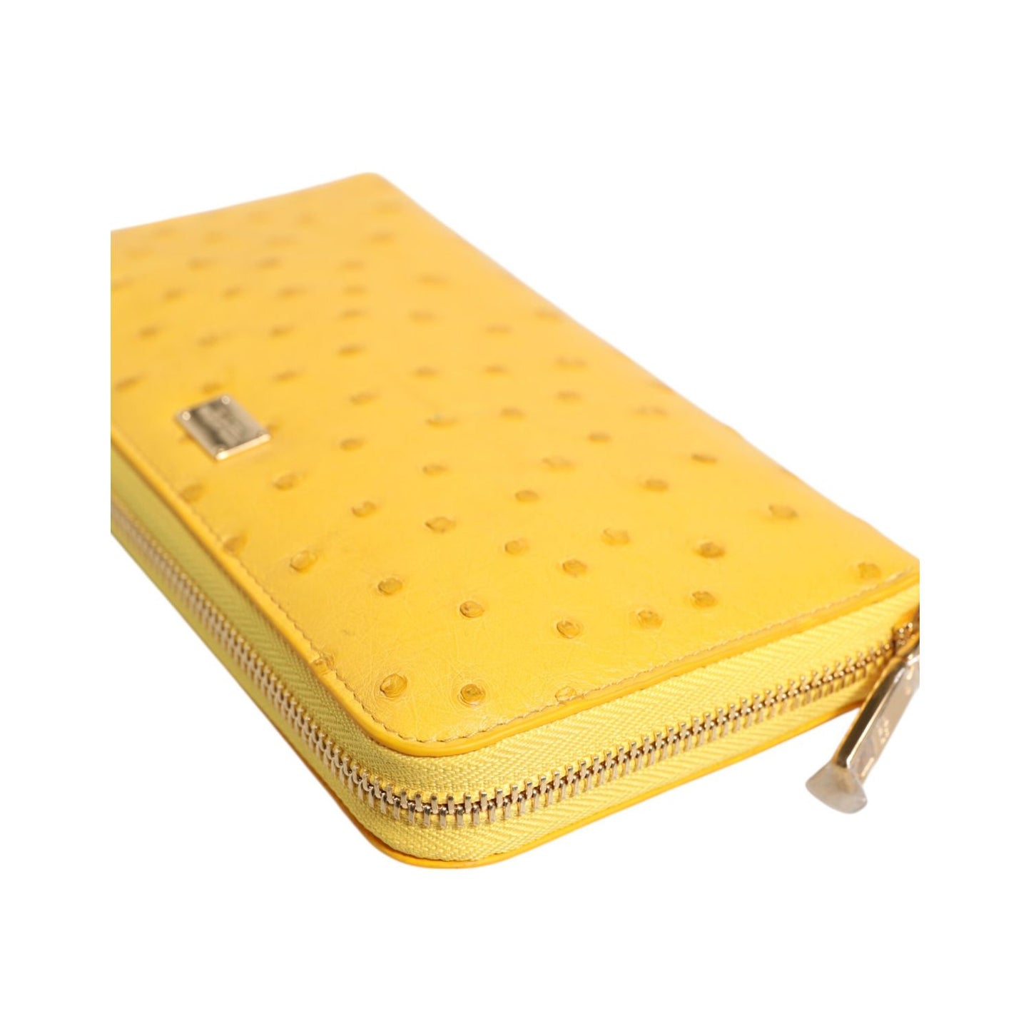 Dolce & Gabbana Yellow Leather Logo Plaque Zip Around Continental Wallet